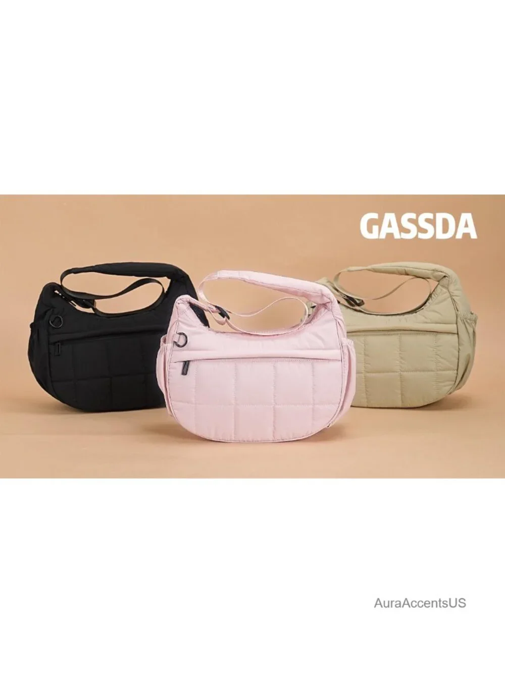 Quilted Puffer Crescent Hobo Bag with Adjustable Strap - Small Shoulder Bag